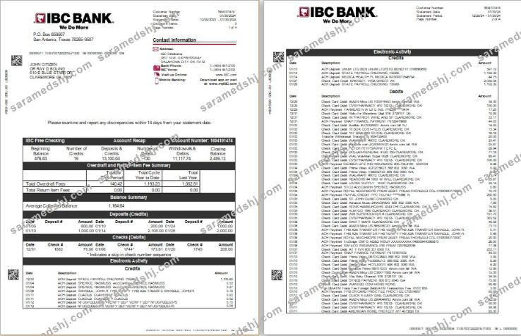 USA IBC bank statement Word and PDF template, 4 pages